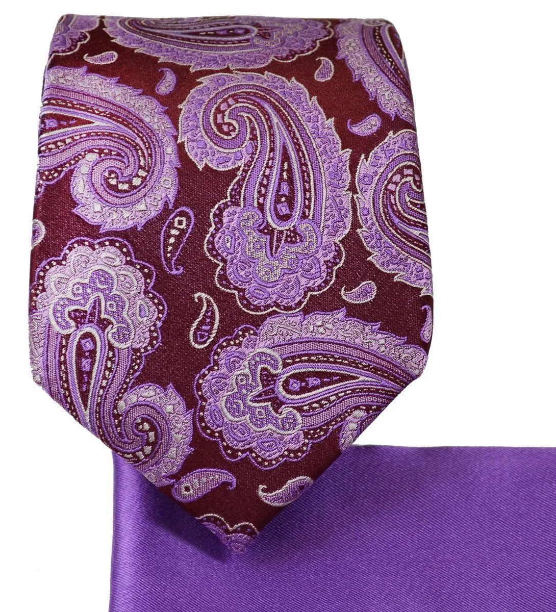 Plum Paisley 7-fold Silk Tie and Pocket Square