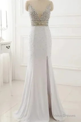 Prom Dress Evening Party Gowns Long Sexy High Slit Chiffon Crystal