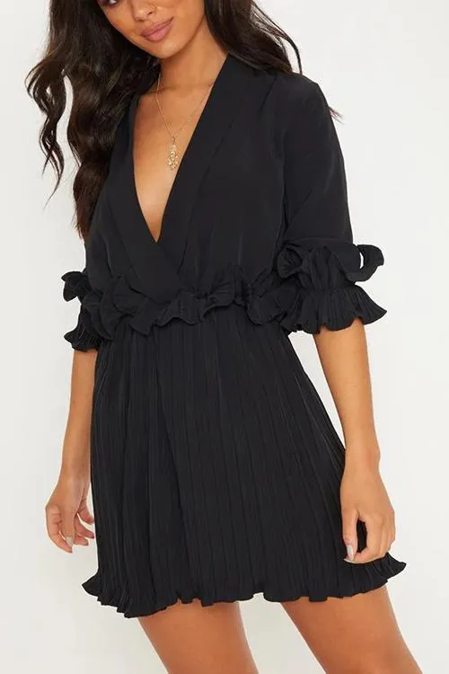 Ruffles Pleated Mini Dress