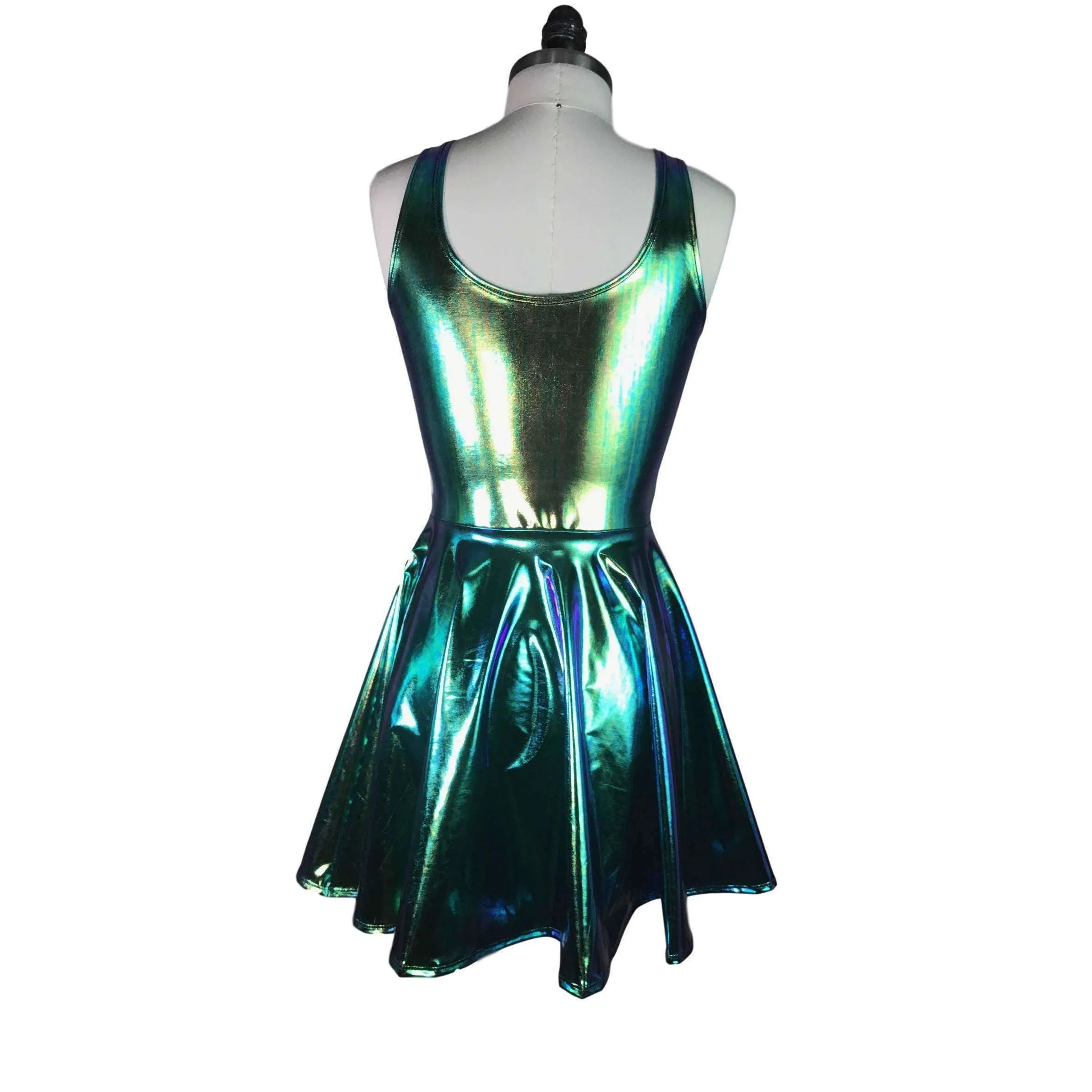 SALE - Lace-Up Holographic Oil Slick Skater fit n flare Dress