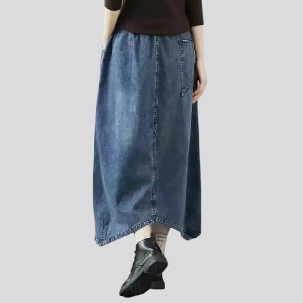 Sanded flowery women's jeans skirt