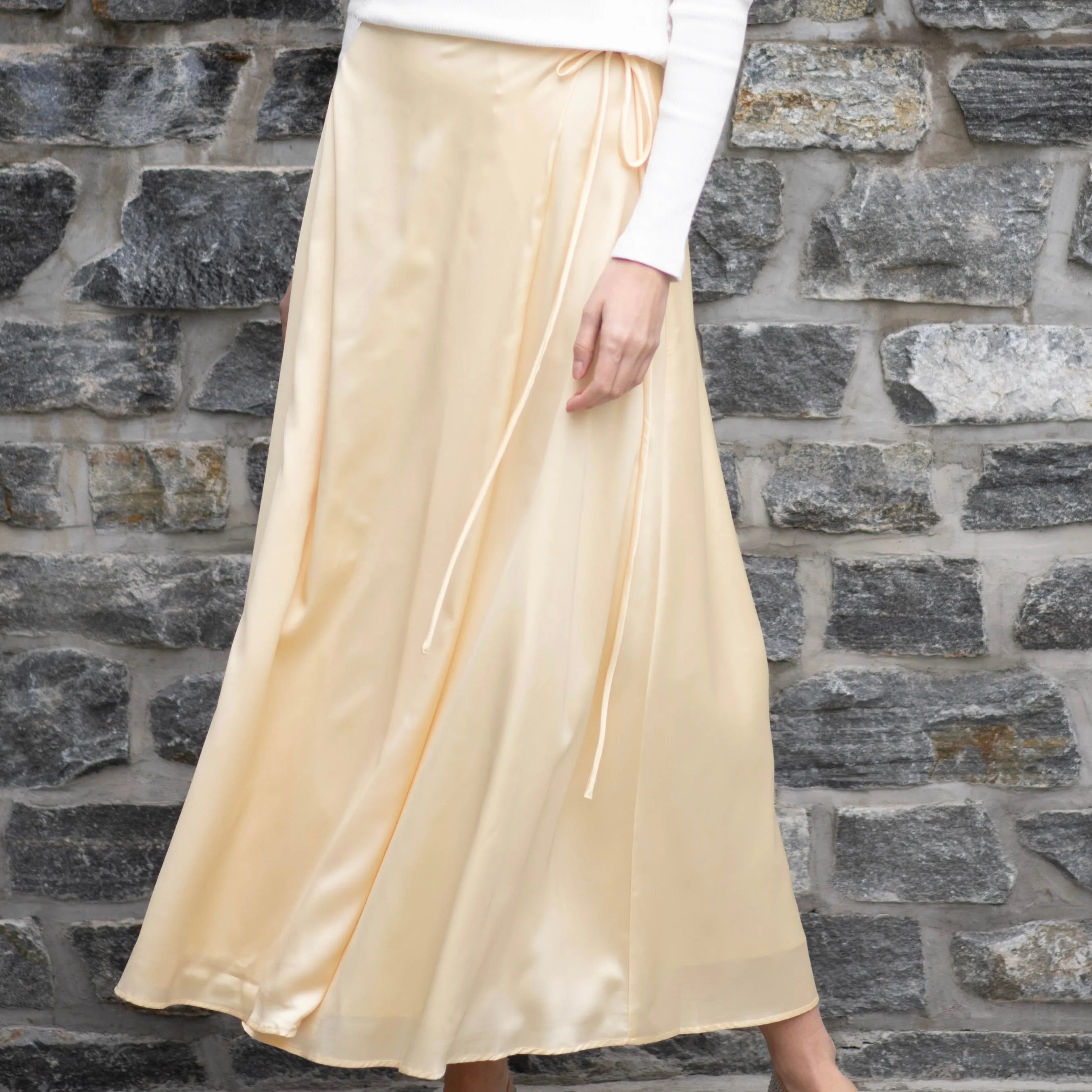 Satn Wrap Skirt | Butter [Final Sale]