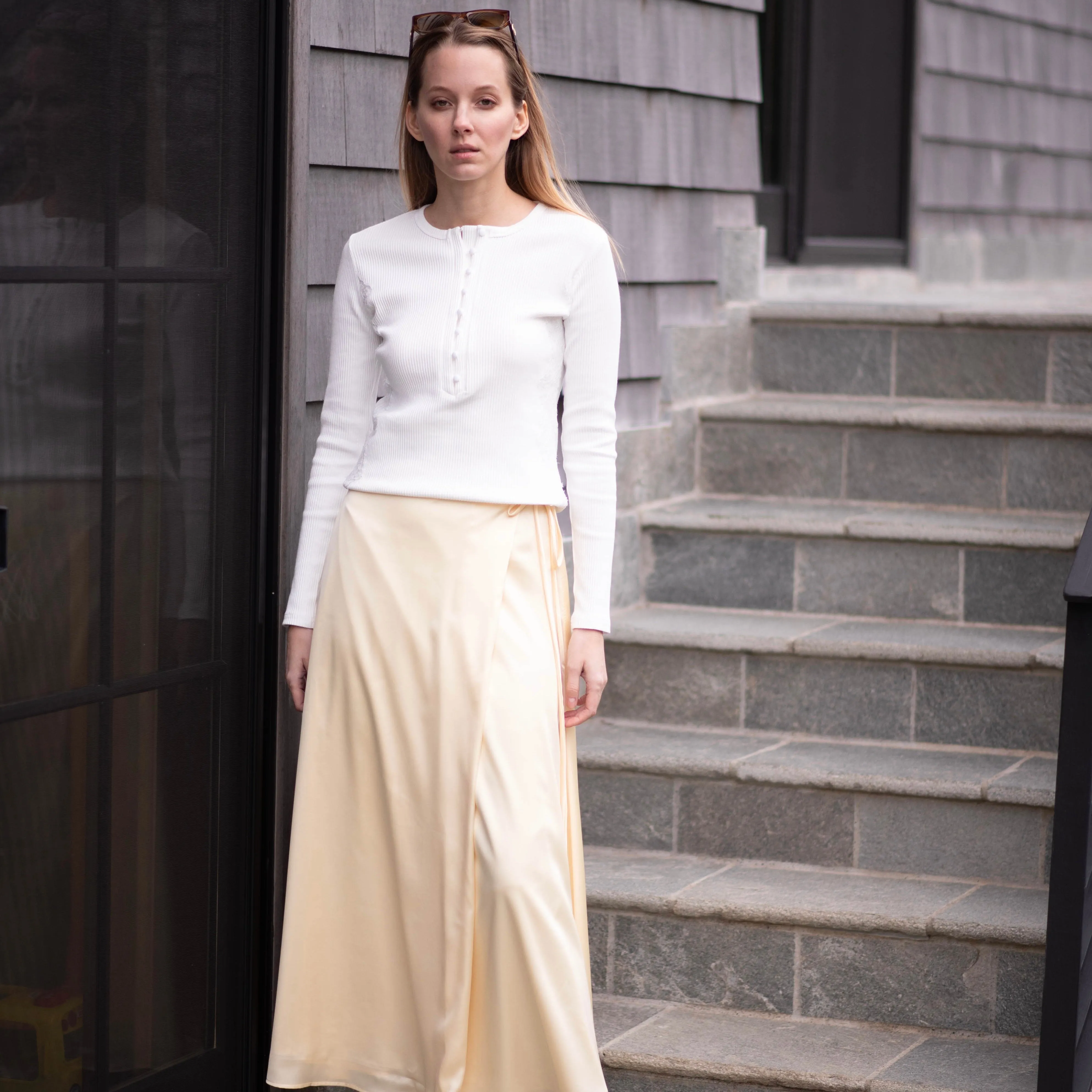 Satn Wrap Skirt | Butter [Final Sale]