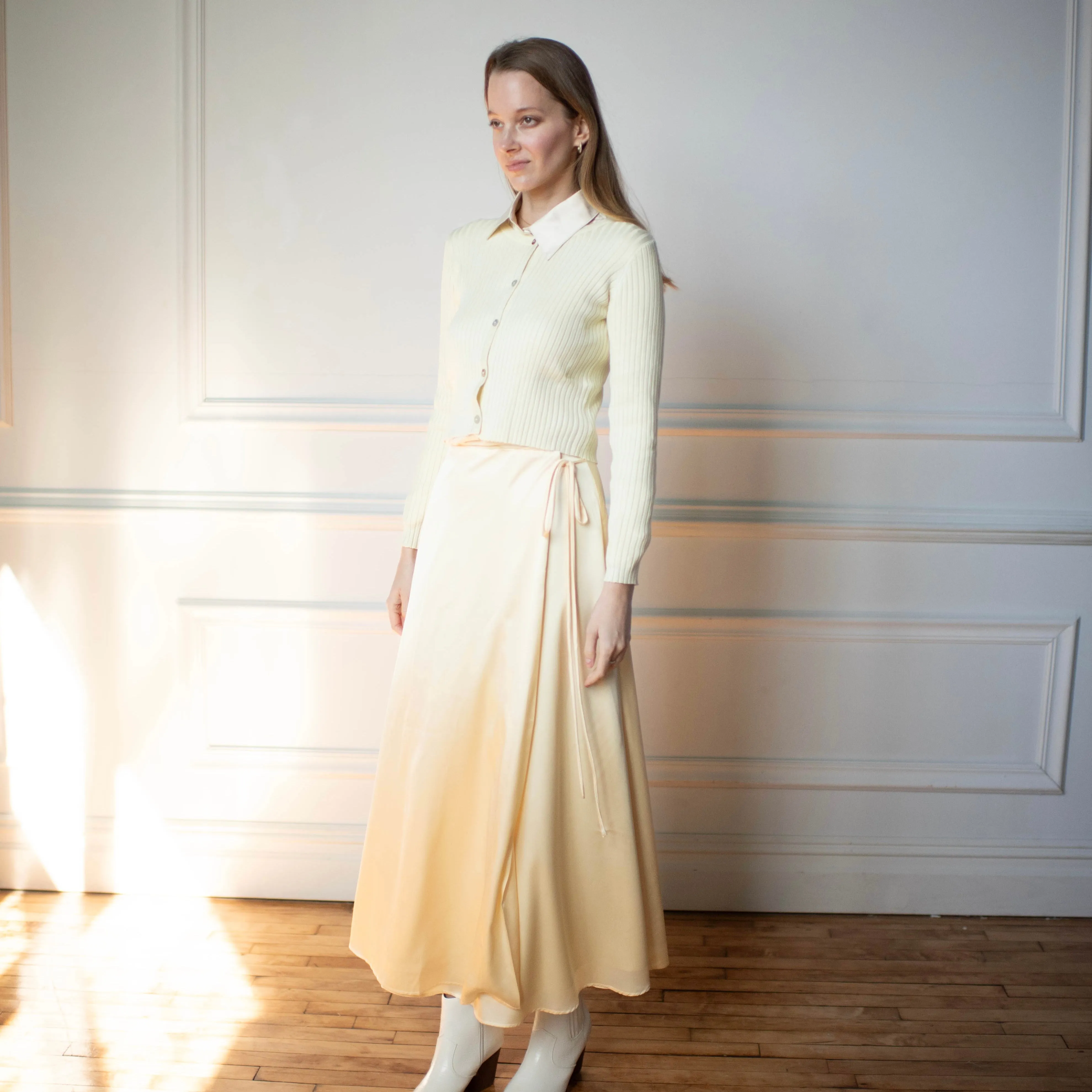 Satn Wrap Skirt | Butter [Final Sale]