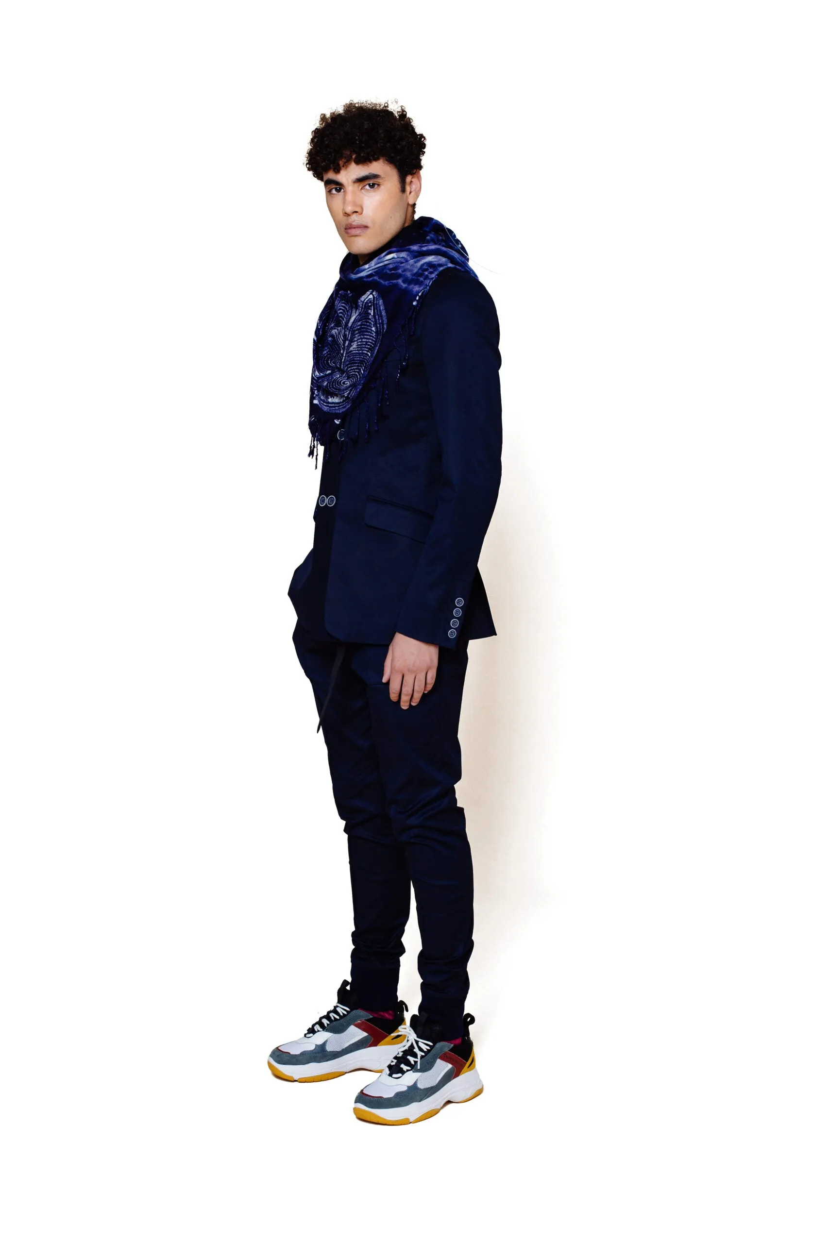 Semi Double-Breasted Cotton Blazer – Navy