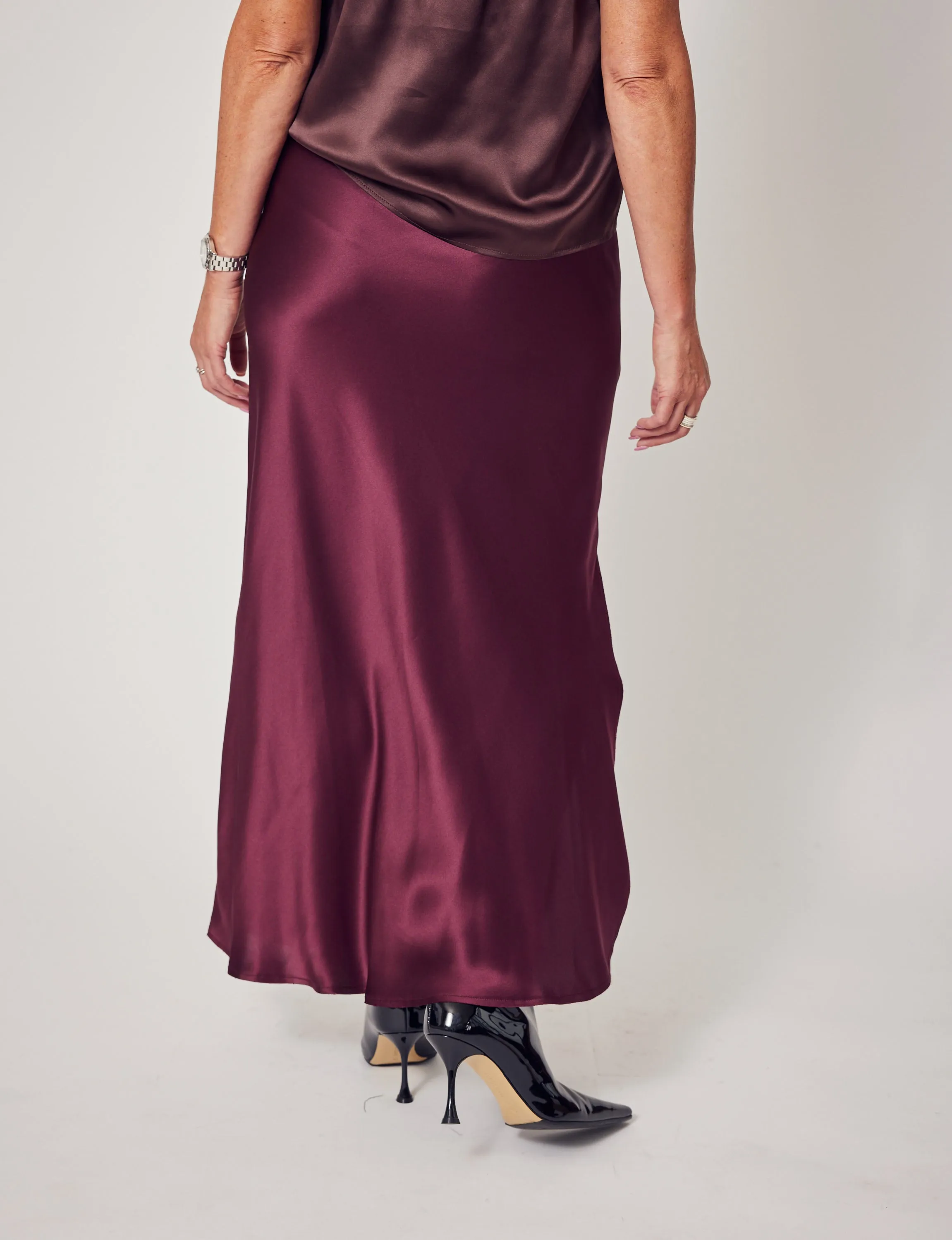 Silk Slit Skirt In Merlot