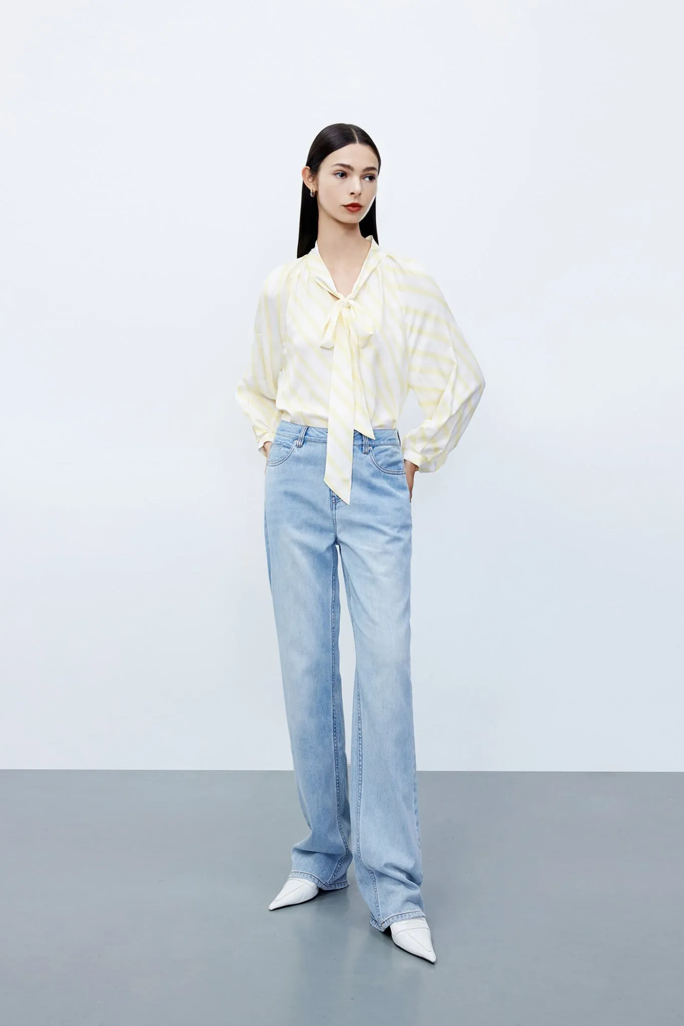 Silky Bow Tie Draped Blouse