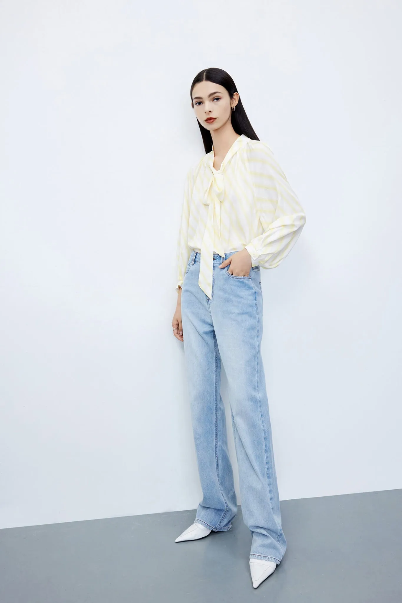 Silky Bow Tie Draped Blouse