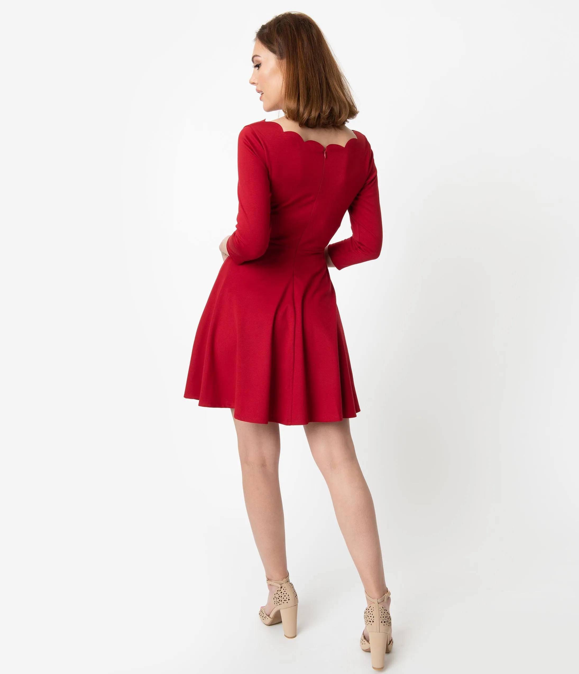 Smak Parlour Berry Red Three-Quarter Sleeve Charmed Fit & Flare Dress
