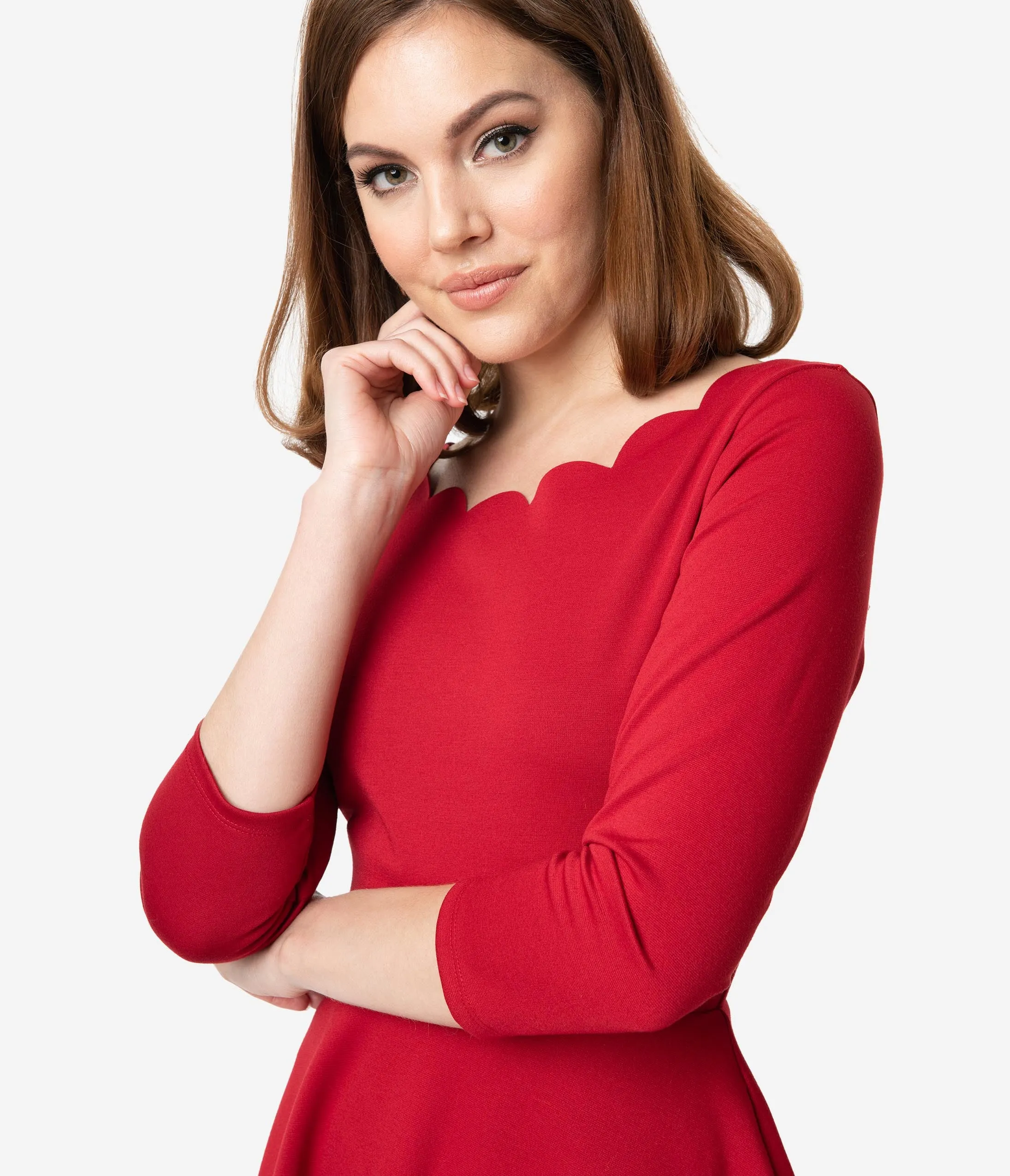 Smak Parlour Berry Red Three-Quarter Sleeve Charmed Fit & Flare Dress