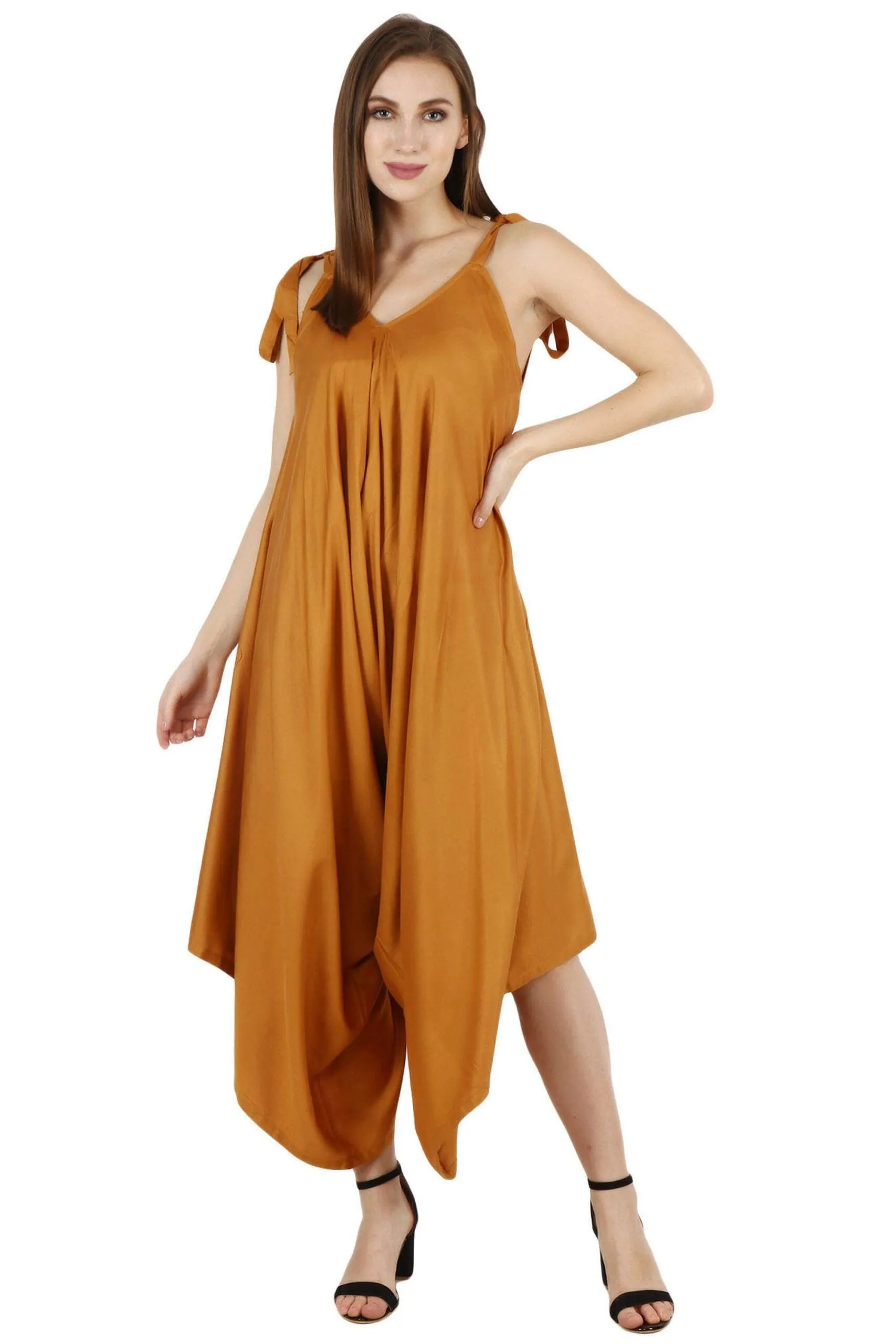 Solid Dhoti Style Loose Jumpsuit with Shoulder Tie