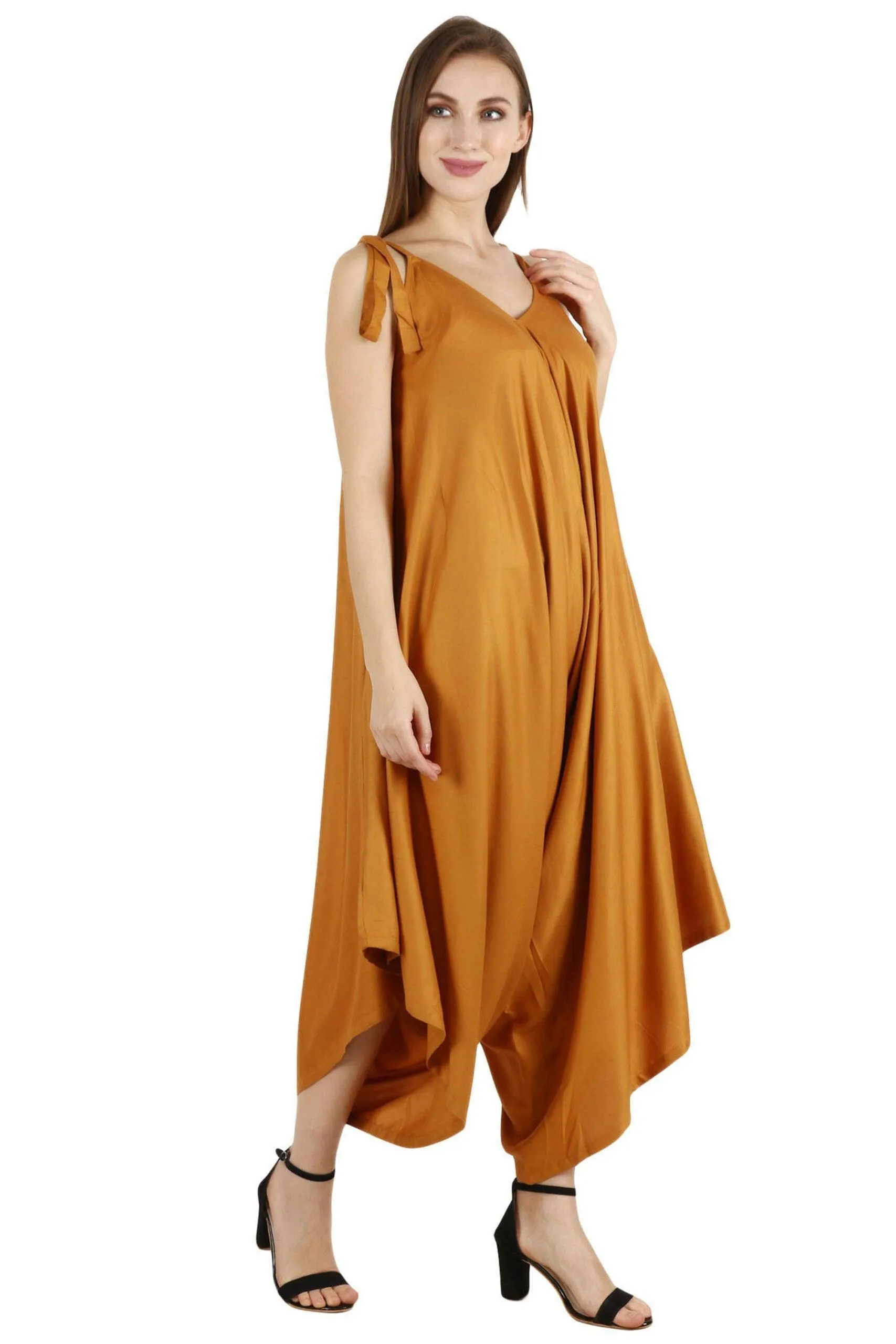 Solid Dhoti Style Loose Jumpsuit with Shoulder Tie
