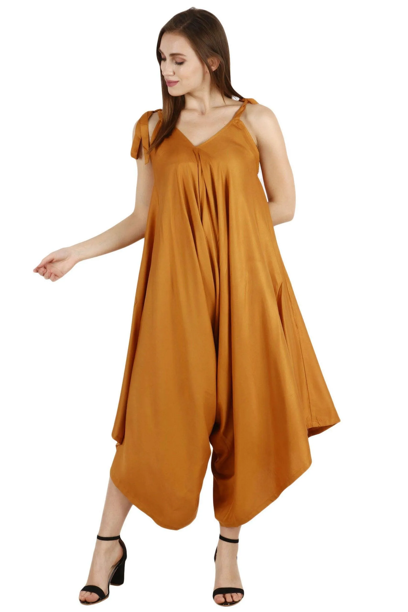 Solid Dhoti Style Loose Jumpsuit with Shoulder Tie