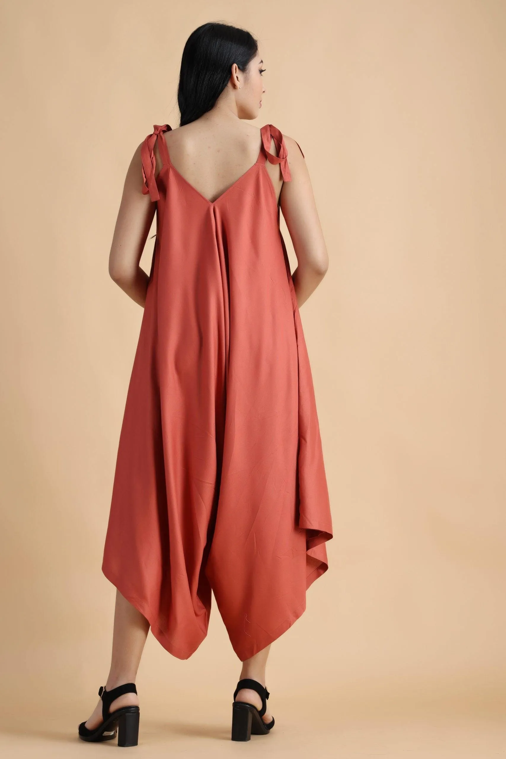 Solid Dhoti Style Loose Jumpsuit with Shoulder Tie