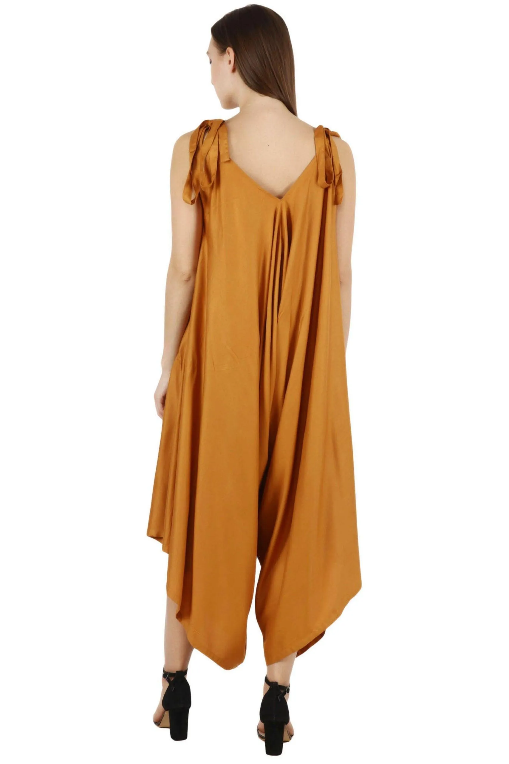 Solid Dhoti Style Loose Jumpsuit with Shoulder Tie