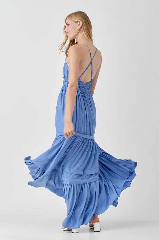 Stephanie Shirred Ruffle Folded Detail Maxi Dress