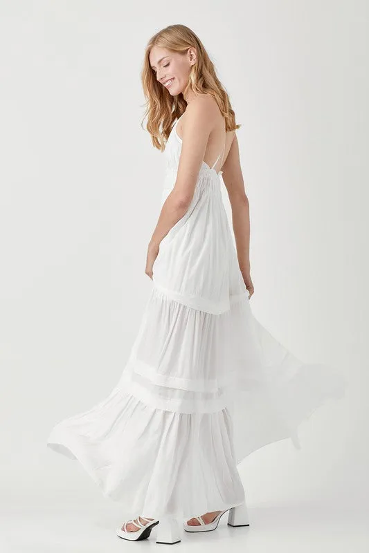 Stephanie Shirred Ruffle Folded Detail Maxi Dress