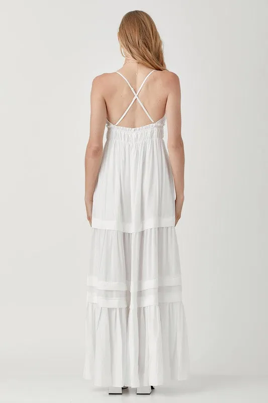 Stephanie Shirred Ruffle Folded Detail Maxi Dress