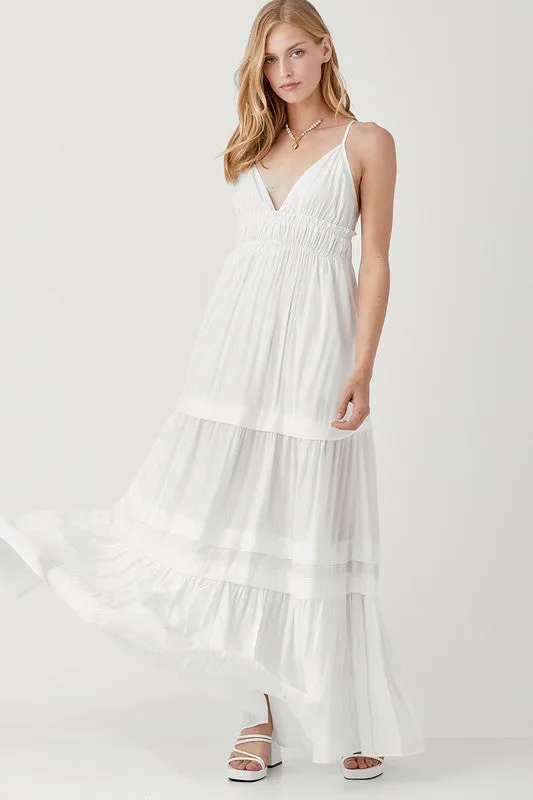 Stephanie Shirred Ruffle Folded Detail Maxi Dress