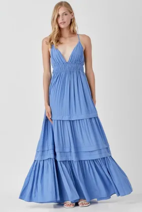Stephanie Shirred Ruffle Folded Detail Maxi Dress