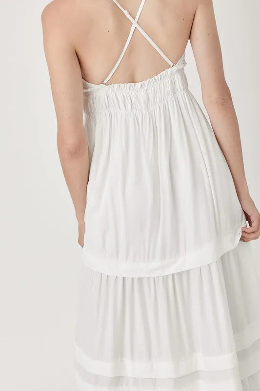 Stephanie Shirred Ruffle Folded Detail Maxi Dress