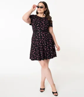 Unique Vintage Plus Size Black & Purple Bats Short Sleeve Stephanie Flare Dress