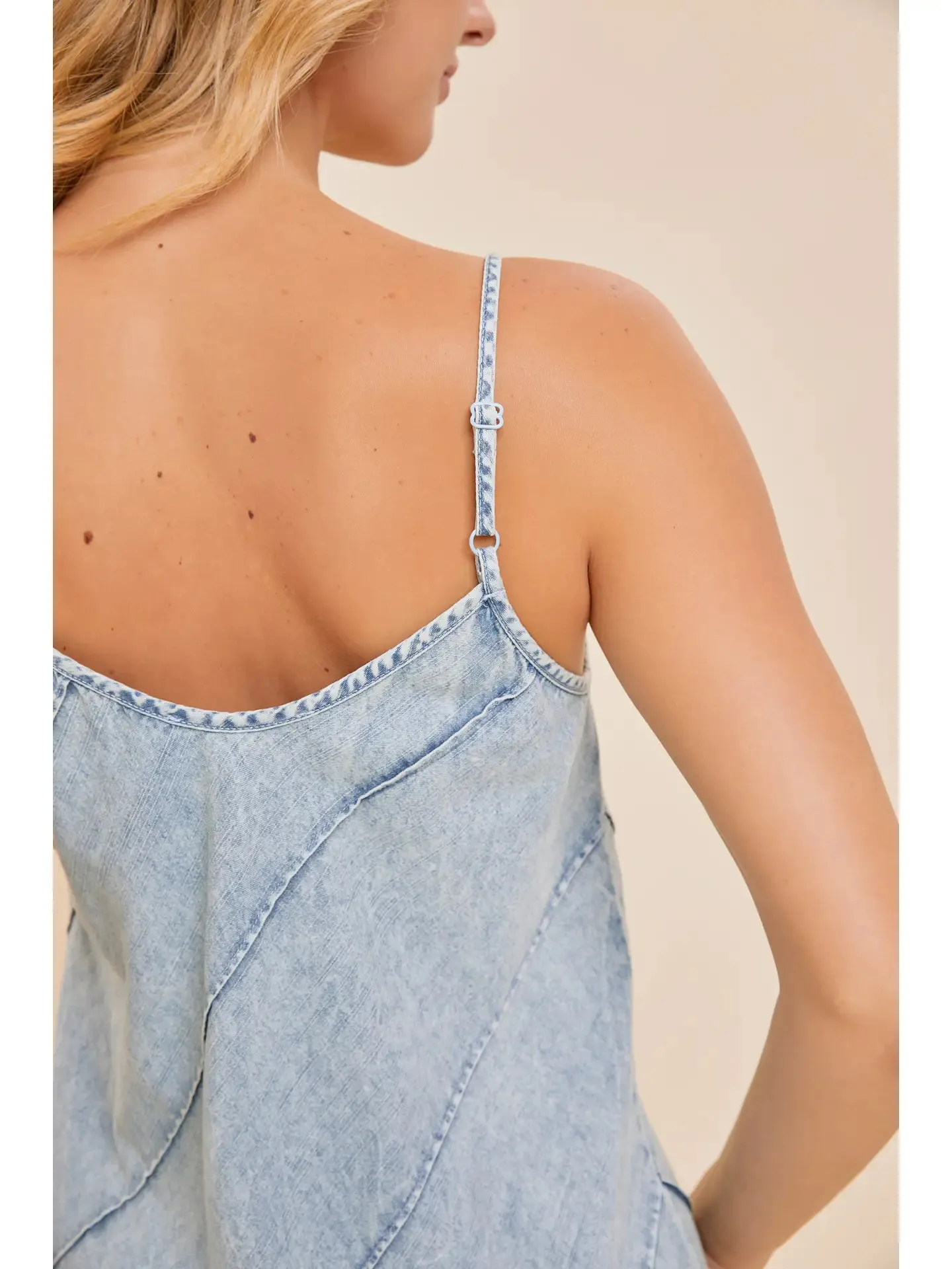 V-Neck Sleeveless Maxi Denim Dress