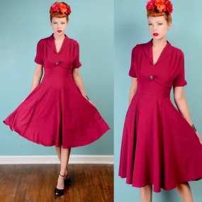 Vintage 1940s inspired Hell Bunny magenta crepe swing dress