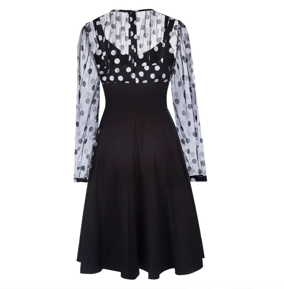 Vintage 1950s 60s Unique fit and flare polka dot sheer fit and flare swing dress