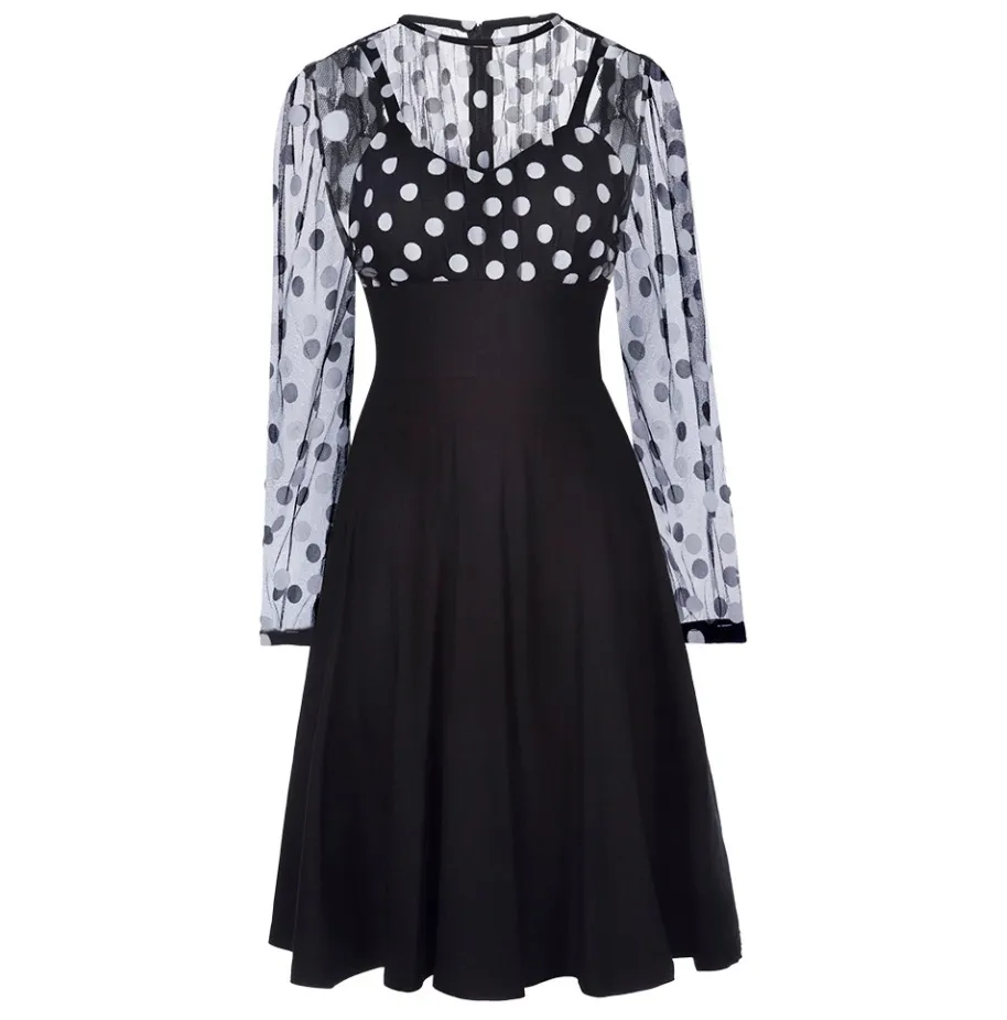 Vintage 1950s 60s Unique fit and flare polka dot sheer fit and flare swing dress