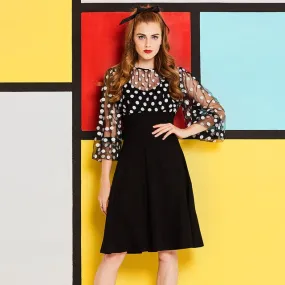 Vintage 1950s 60s Unique fit and flare polka dot sheer fit and flare swing dress