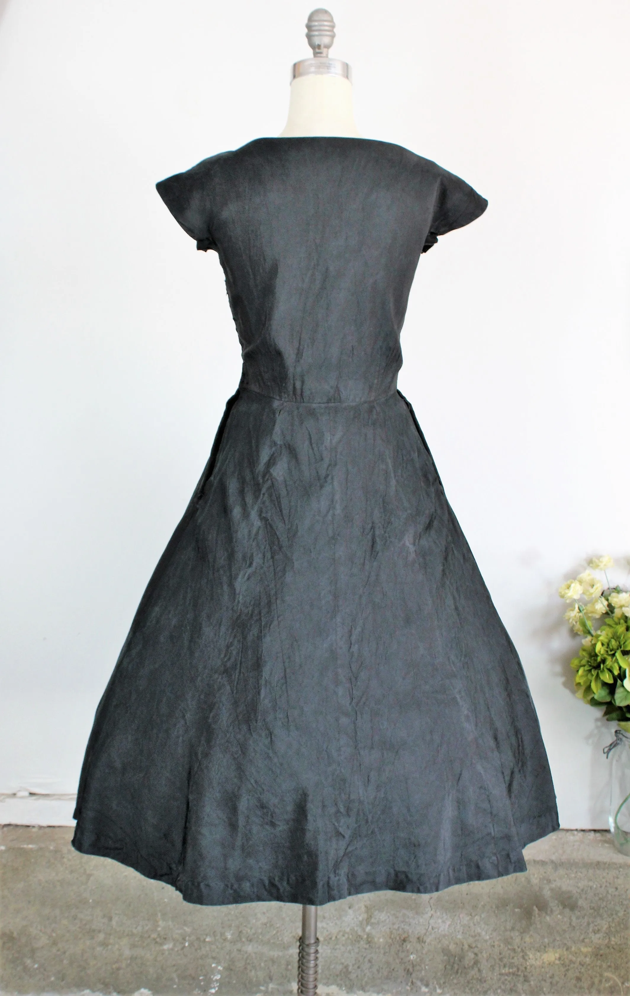 Vintage 1950s Black Fit And Flare Dress With Pockets by Maurice Rentner