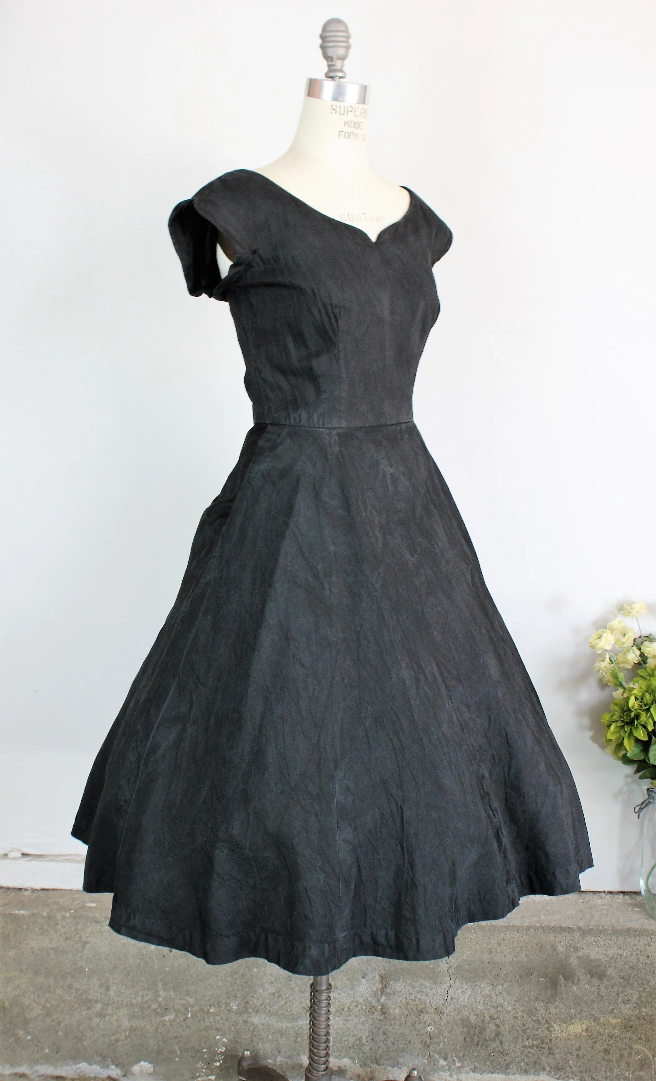 Vintage 1950s Black Fit And Flare Dress With Pockets by Maurice Rentner