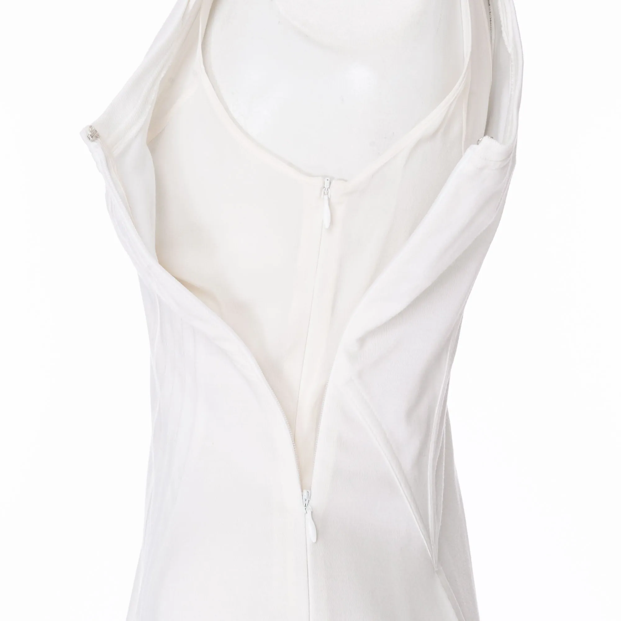 White Cotton Sleeveless Pleated Midi Dress