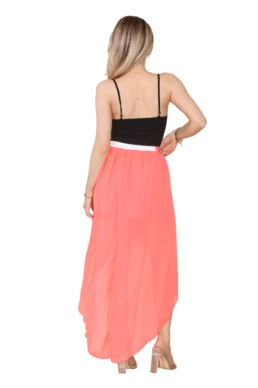 Women Front Wrap Chiffon Half Elasticated Skirt