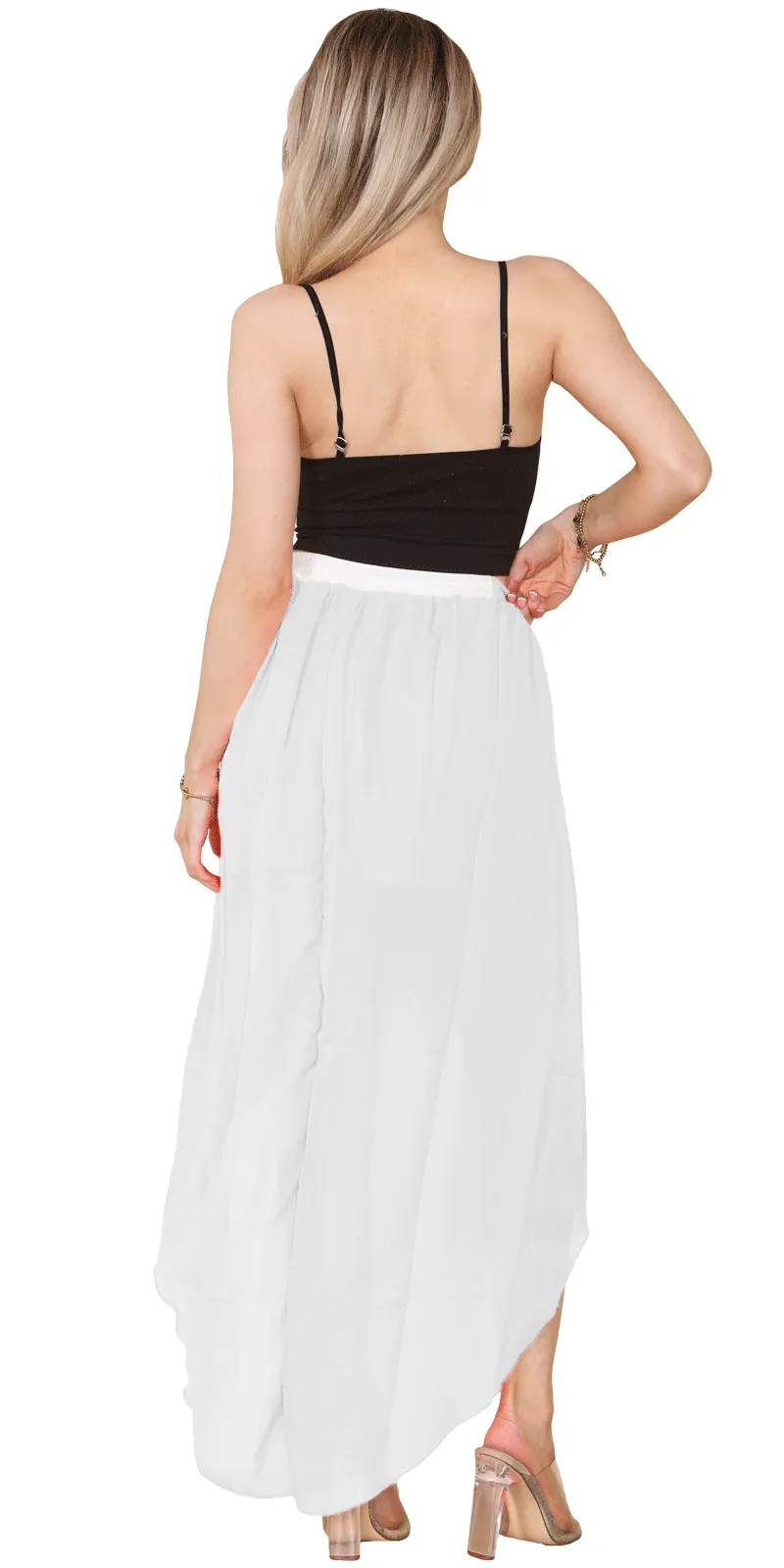 Women Front Wrap Chiffon Half Elasticated Skirt