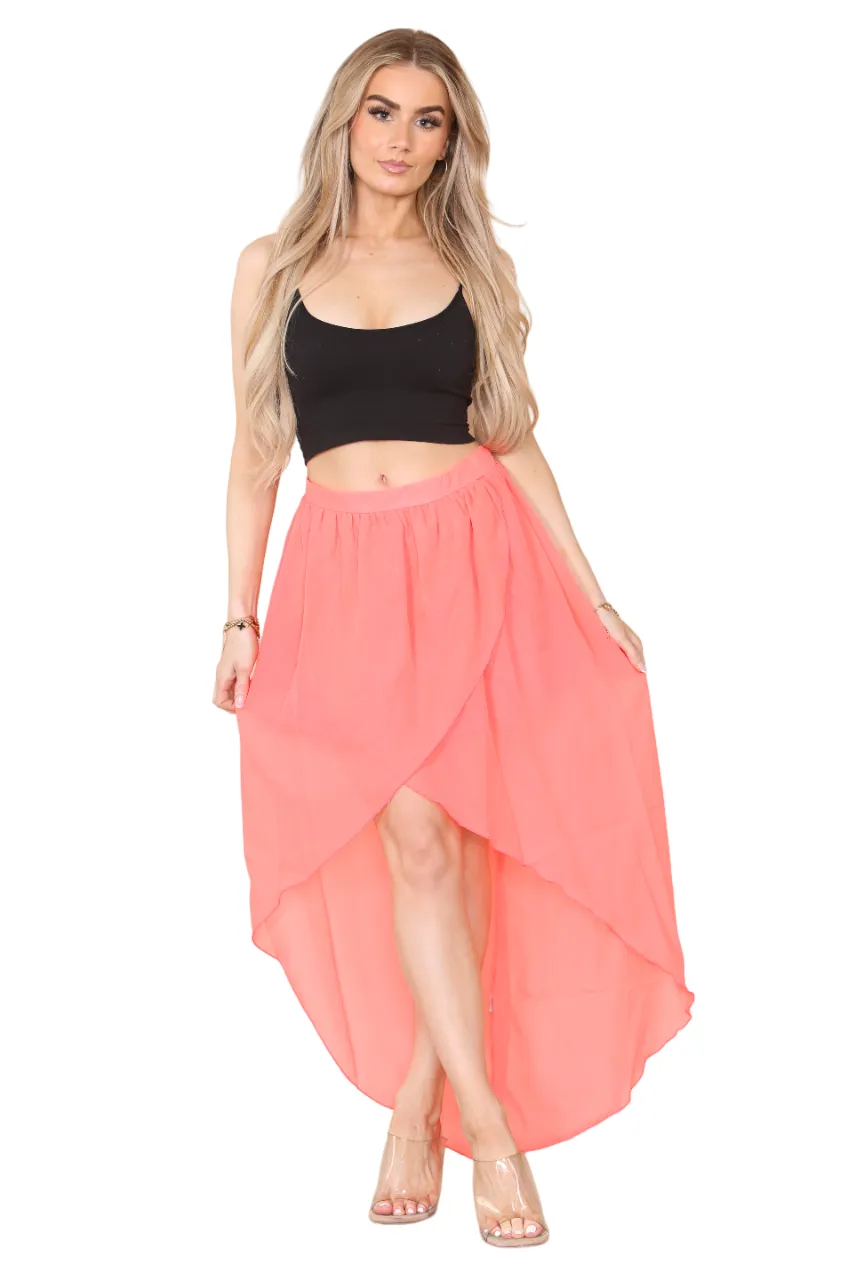Women Front Wrap Chiffon Half Elasticated Skirt